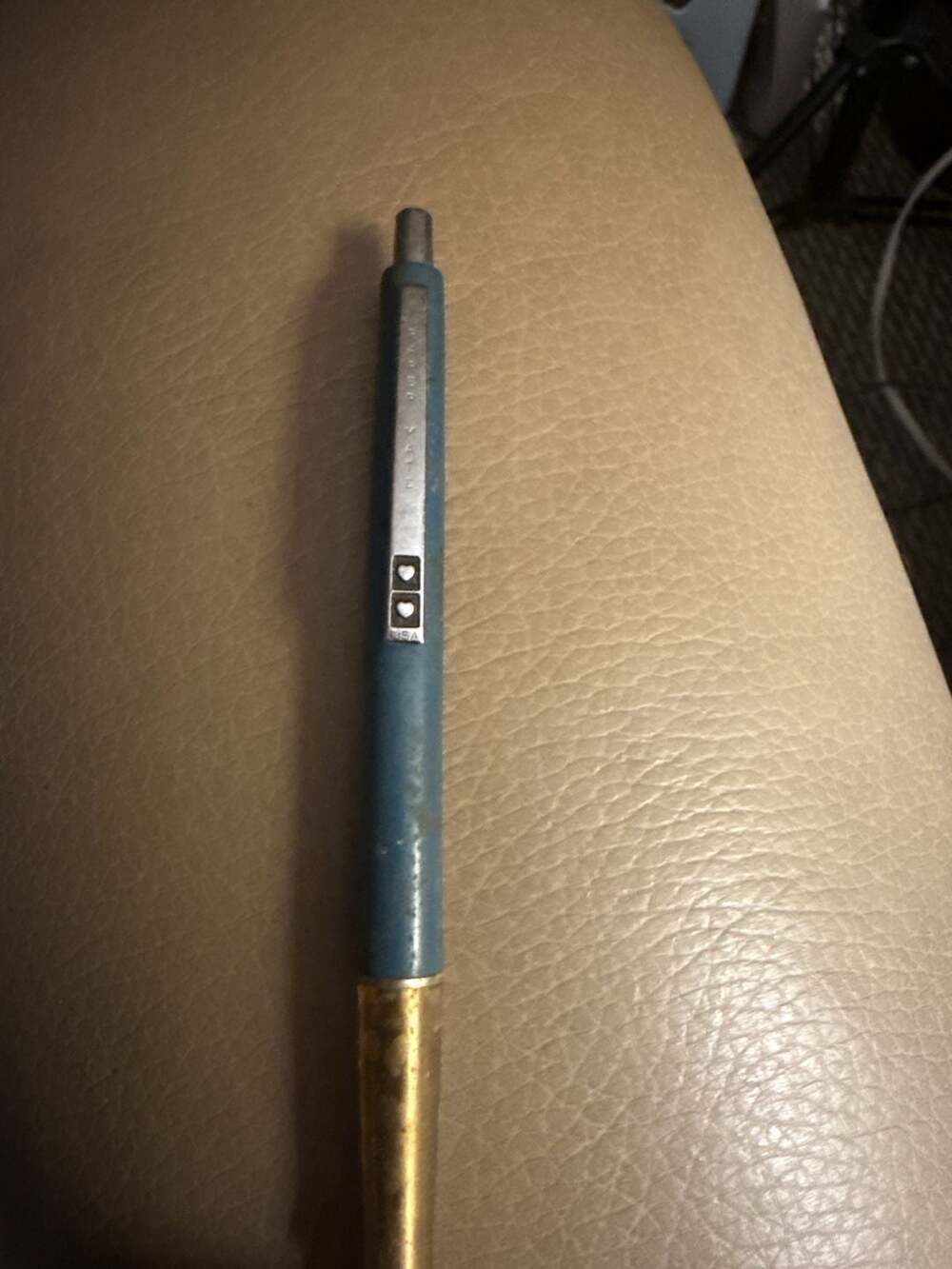 Vintage Paper Mate Double Heart Ballpoint Pen Blue with Gold Tone Tip